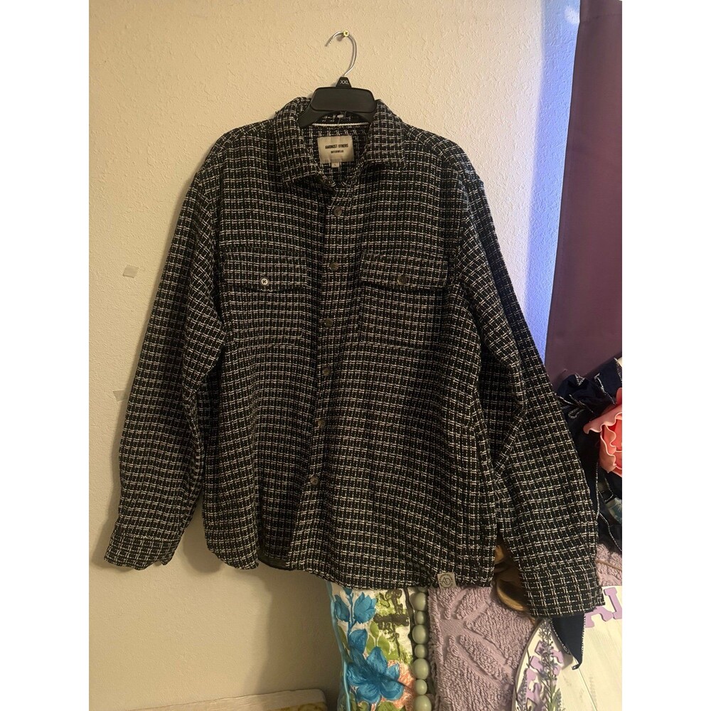Amongst Others Shacket Jacket Large Black White Textured Button Up Overshirt L